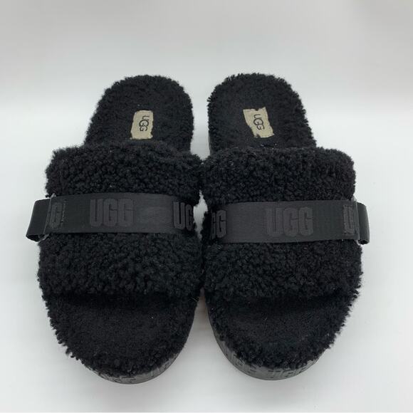 UGG Fluffita Platform Sheepskin Slipper Black Size 9/9.5 Lounge Travel Fuzzy - Picture 6 of 11